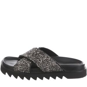 Leather Crystal Embellished slides